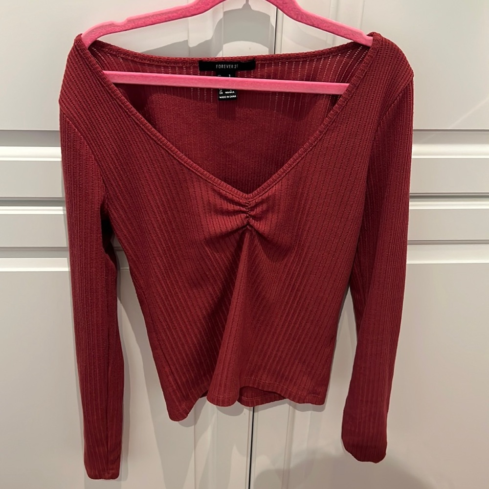 Forever 21 red/pink v neck long sleeve top